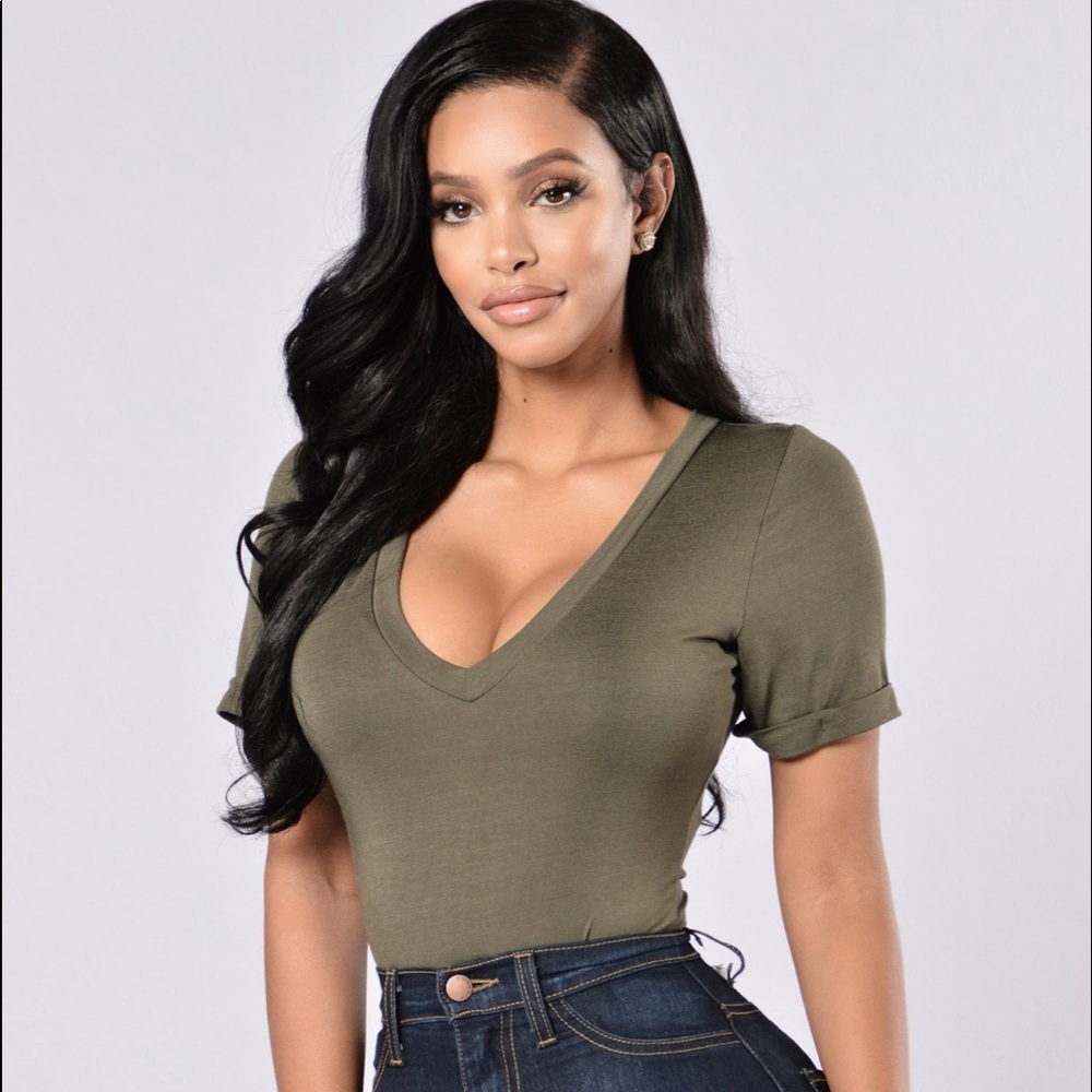 FASHION NOVA Favorite Tee Bodysuit - Olive - Large